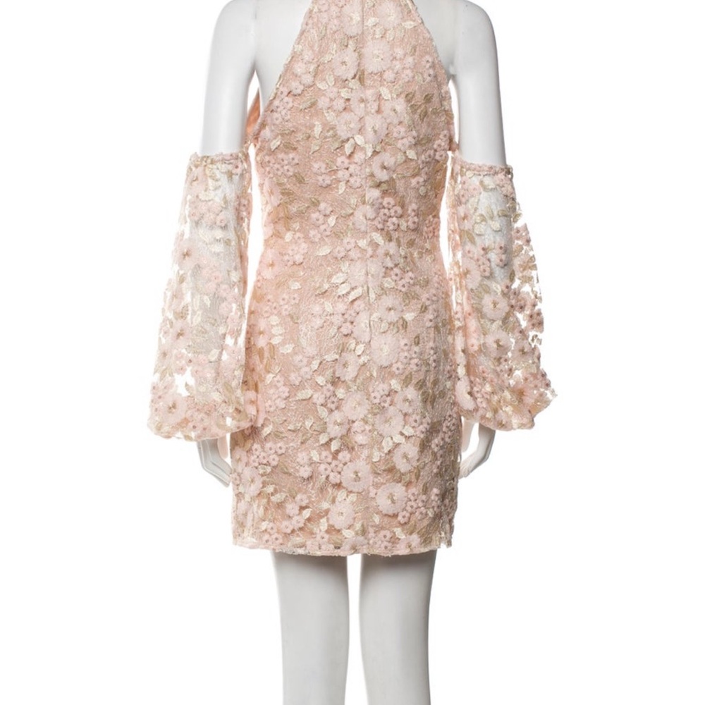 Michael Costello Floral Lace Mini Dress in Blush